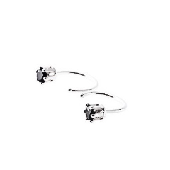 Black Spinel Hug Huggie Half Hoop Earrings 925 Sterling Silver - Picture 6 of 9